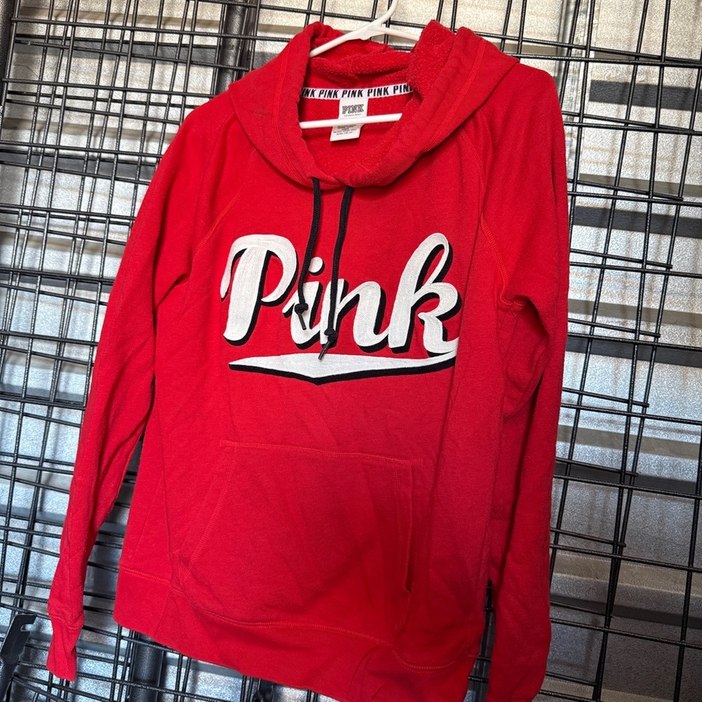 PINK Victoria's Secret Red Hoodie Sweater Cozy Pullover y2k varsity A8
